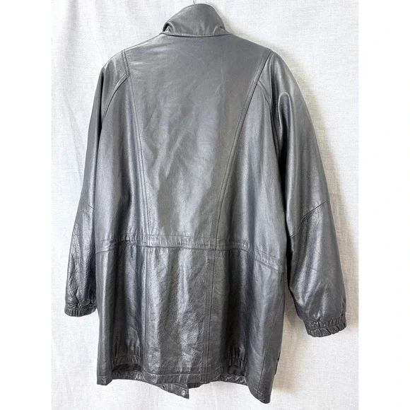 Vintage 1990s Leather Jacket Mens M Black Minimalist Zip Front Retro